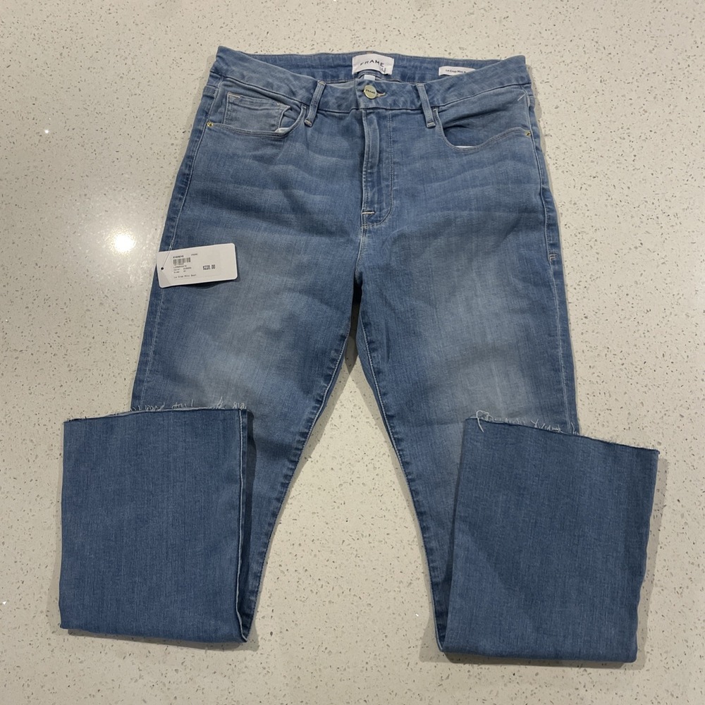 Frame Le Crop Mini Boot Mid-Rise Boot Cut Raw Hem Blue Jeans Size 31